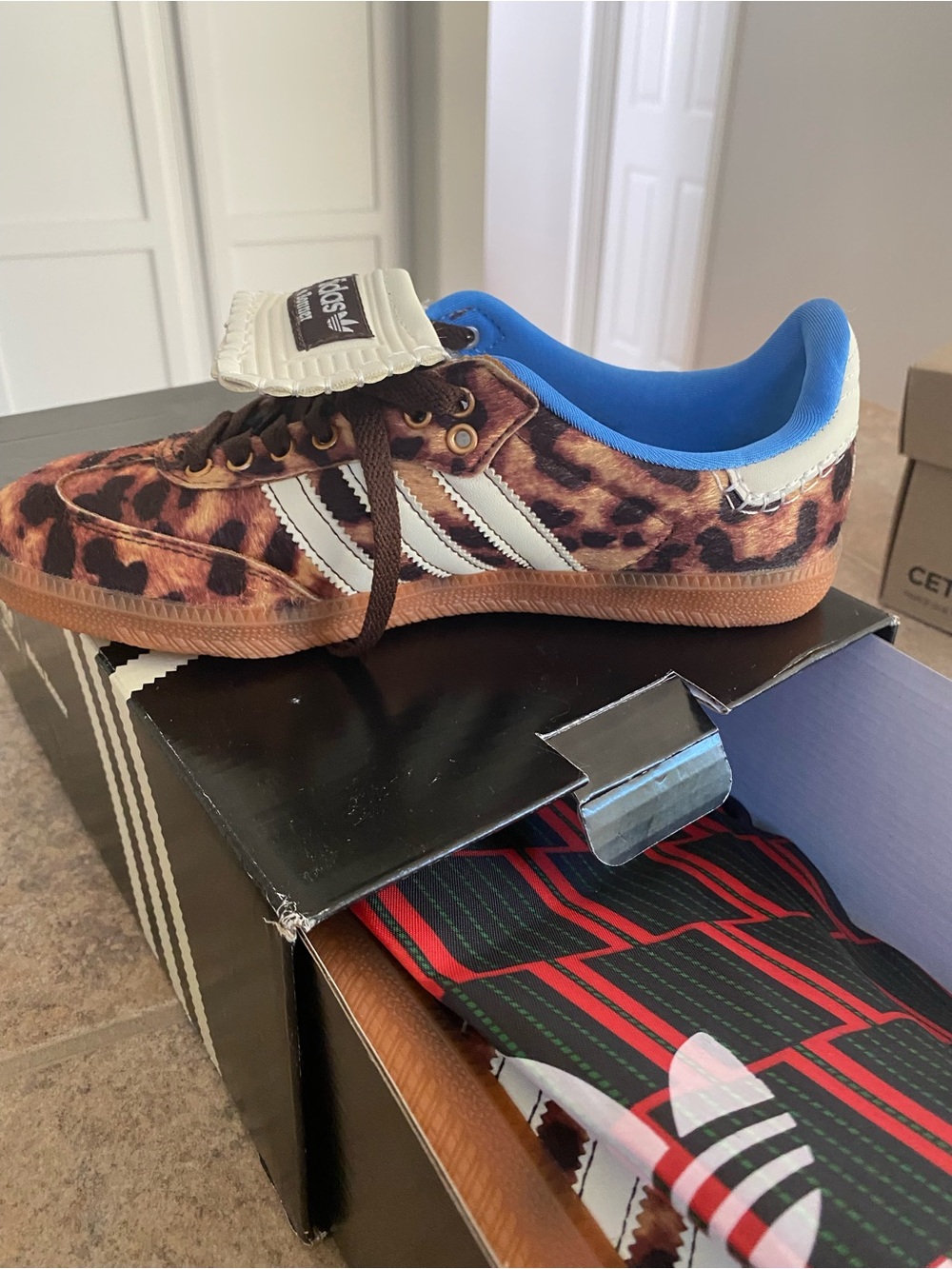 adidas Leopard-Print Samba Sneakers in Brown and Blue